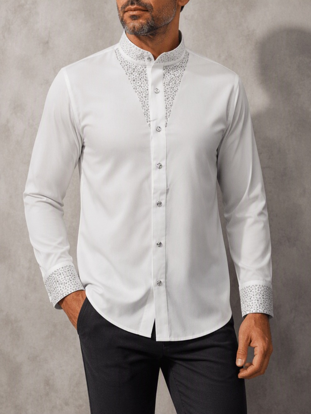 Mandarin Collar Formal Shirt Slim Fit - Men's Casual Business Blouse Fashion Luxury