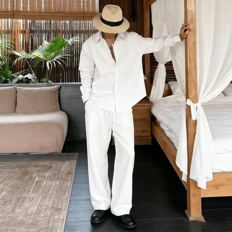 White Linen Set Loose Fit Long - đánh giá và giá Mens Linen Shirt Long Sleeve