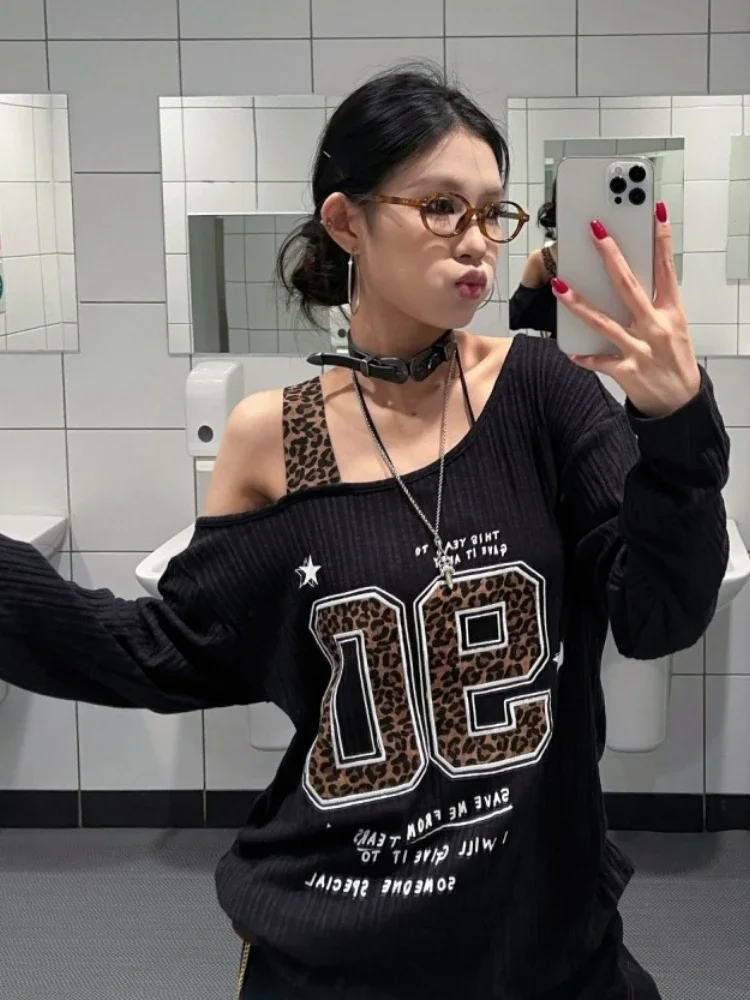 Y2K Patchwork Leopard Print T- - đánh giá và giá Shirts