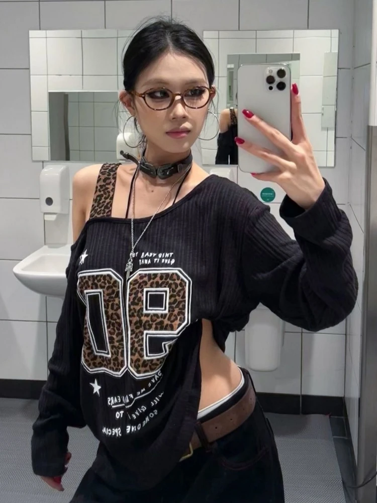 Y2K Patchwork Leopard Print T- - đánh giá và giá Shirts