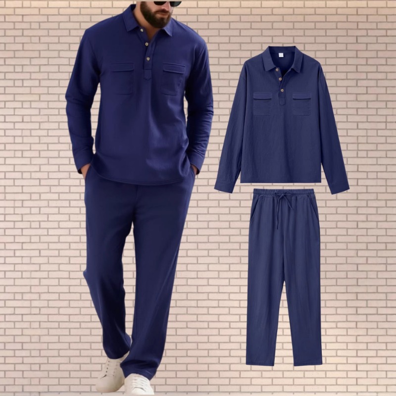 Mens Linen Blend Two Piece Set - đánh giá và giá Mens Linen Shirt Long Sleeve