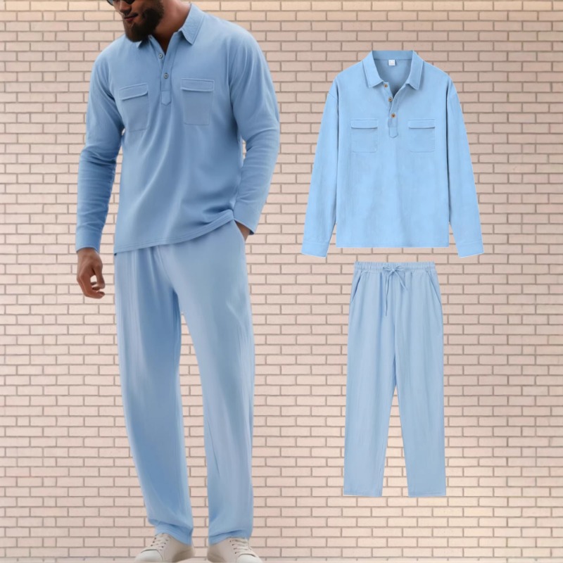 Mens Linen Blend Two Piece Set - đánh giá và giá Mens Linen Shirt Long Sleeve